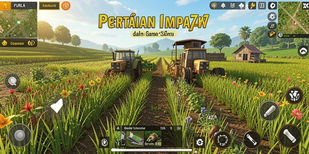 Tangkapan layar FURLA77 menampilkan ladang pertanian yang subur dan aktivitas memanen yang seru.