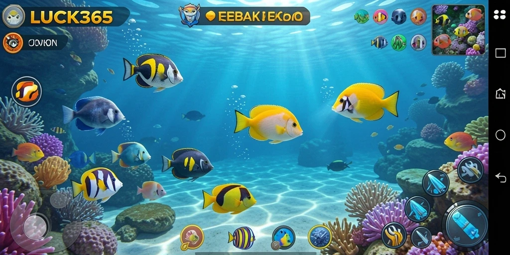 Tampilan gameplay seru dari LUCK365 yang menampilkan pengguna menembak ikan.